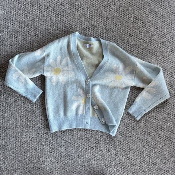 Celebrity pink Sweaters - Blue Daisy Cardigan Soft Sweater Small Flower Whimsical Button Cottage Y2K